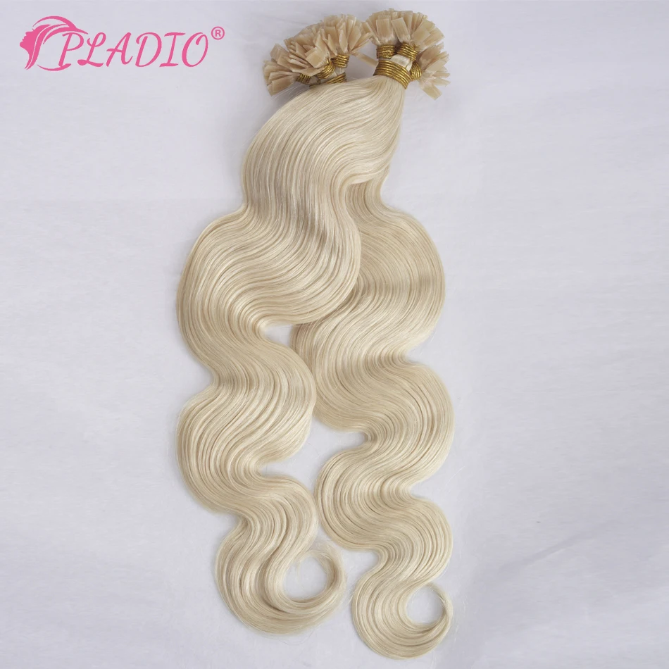 PLADIO Body Wave Flat Tip Hair Extensions 100% Real Human Hair 12-26 Inch Pre Bonded Keratin Hair Extensions For Salon Supply