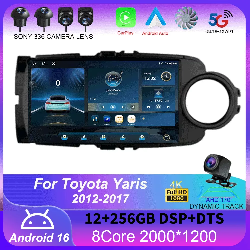 

For Toyota Yaris 2012 - 2017 Car Radio Multimedia Players Navigation GPS Stereo Auto Android 16 CarPlay No 2 Din 2din DVD 8+256G