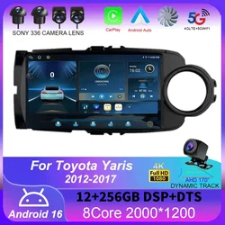 For Toyota Yaris 2012 - 2017 Car Radio Multimedia Players Navigation GPS Stereo Auto Android 16 CarPlay No 2 Din 2din DVD 8+256G