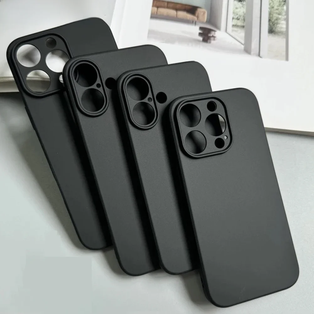 Luxo completo preto silicone fosco caso de telefone para iphone 16 15 14 13 12 11 pro max 16 15 14 7