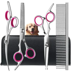 Premium Titanium Coated Dog Grooming Scissors with Safety Round Tips - Professional Grade Kit for Precise and Safe Trimming