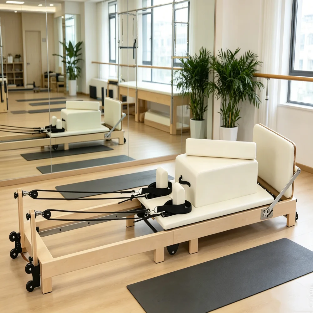 Lit de Pilates pliable en bois de chêne de qualité supérieure, équipement de Pilates portable pour studio de yoga, fitness à domicile et mise en forme du corps, expédié dans l'Europe