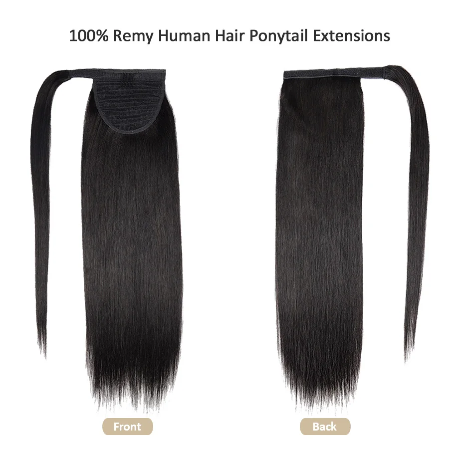 Human Hair Ponytail Extensions Magic Paste Invisible Ponytails 14-22‘’Wrap Around Soft Straight Ponytail Extensions With Clip in