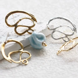 DIY Supply-2 Pieces (One Pair) Solid Brass Earring Finding with Sterling Silver Pin - Irregular 27.5x24.6mm (4901C-I)