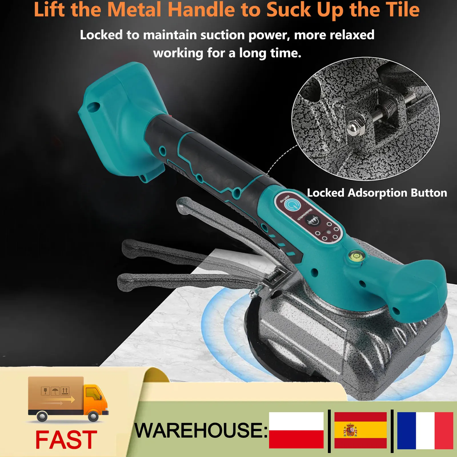Macchina per la posa di piastrelle 21V, elevata capacità di carico, elettrica, per pareti e pavimenti, con sistema di vibrazione, 5 velocità regolabili, ventosa, dispositivo per la posa di piastrelle