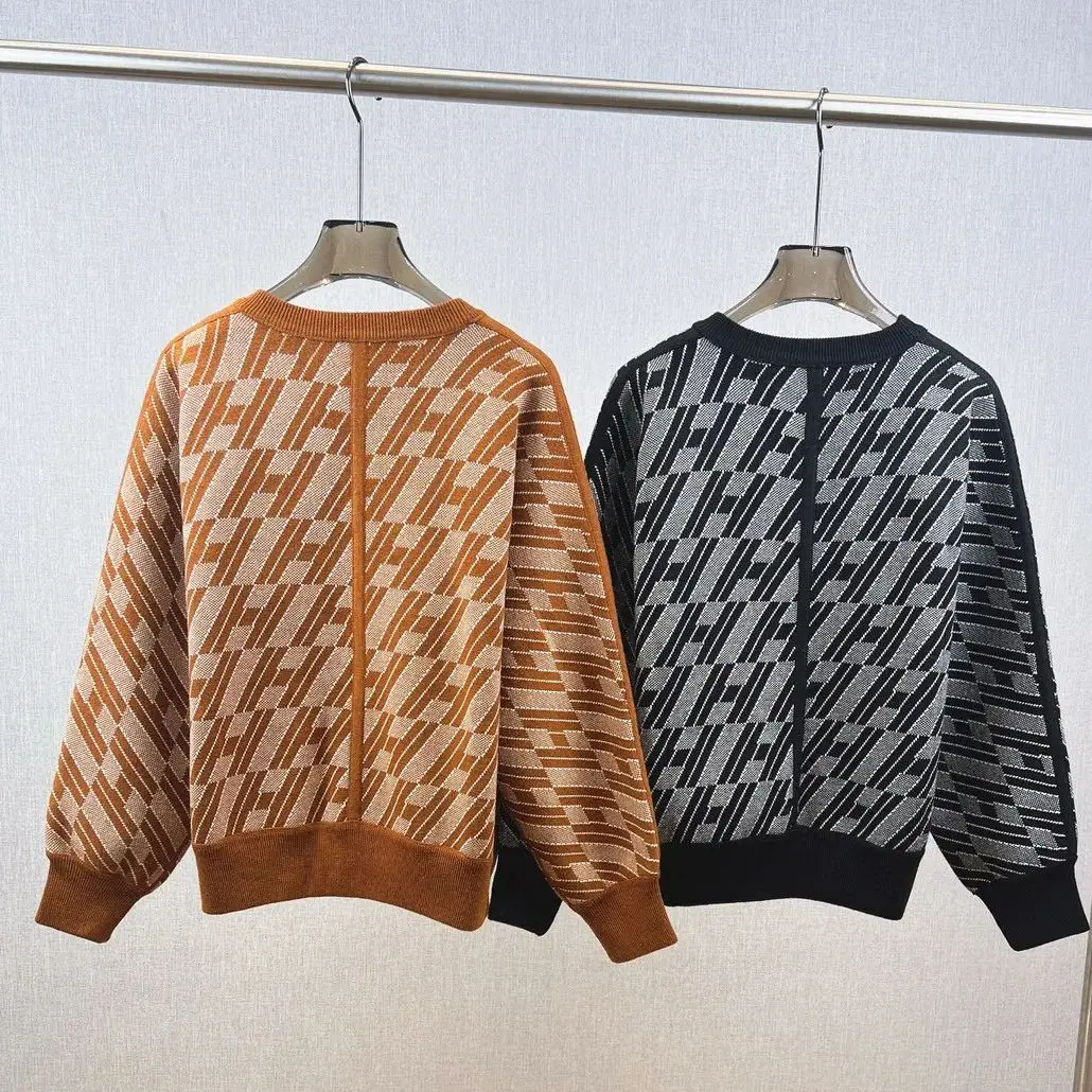 Casual printed cashmere knitted pullover