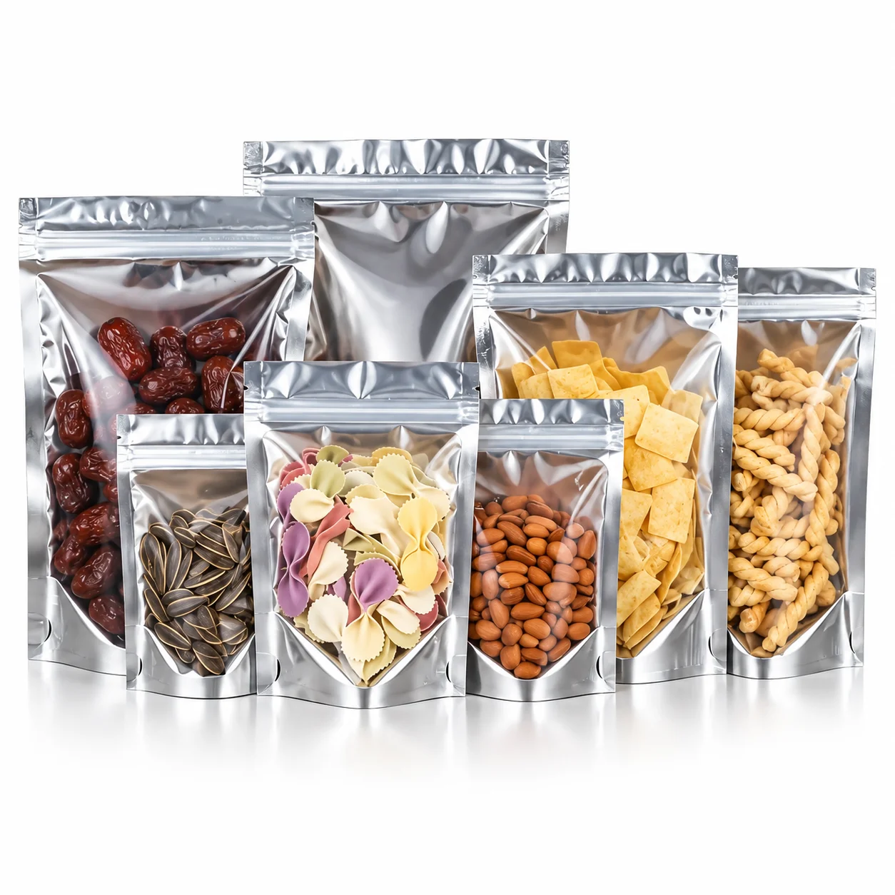 50PCS Silver Stand Up Pouches with Clear Window Resealable Zip Bags 14x20cm Food Storage Packaging Bags