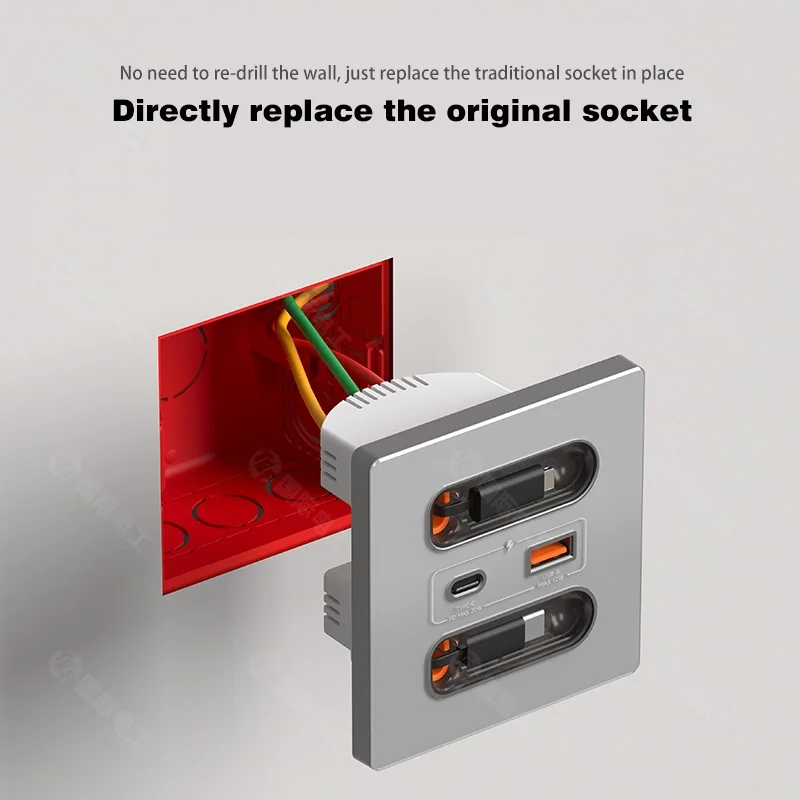 Anssin 12 واط مقبس لوحة الحائط العالمي مع Usb-A Usb-C كابل شحن قابل للسحب ، الهاتف المحمول اللوحي شحن نوع C المخرج #4