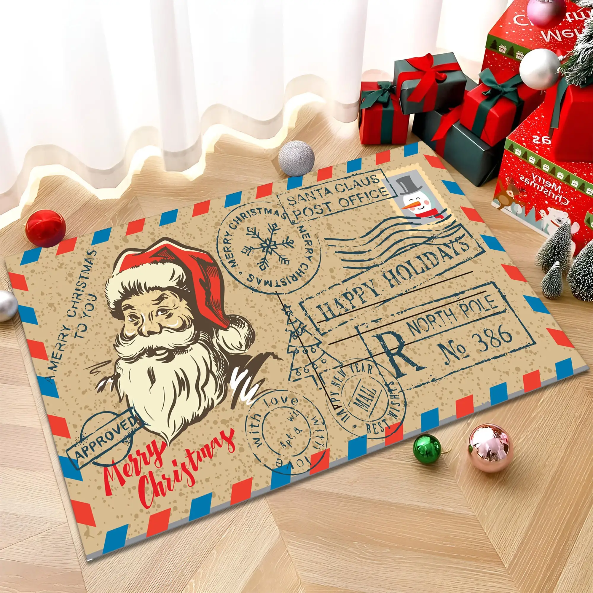 

Christmas Home Decor Gifts New Year Area Rug Non Slip Soft Flannel Carpet Custom Living Room Rug Unique Gift