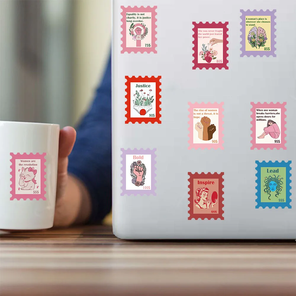 50 pezzi di cartoni animati francobolli femministi adesivi graffiti chitarra decorativa custodia per telefono fai da te adesivi impermeabili per laptop giocattolo