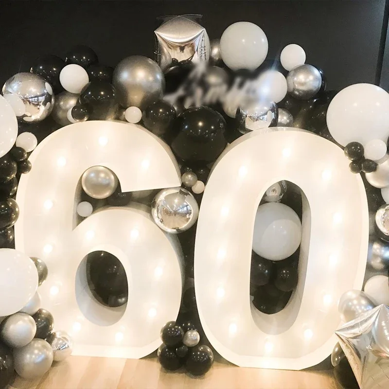 Boîte de remplissage de ballons à figurine géante de 91,5 cm avec lumières, ballon de 1er anniversaire numéro 40 50 60, cadre de ballons, décor de mariage, réception-cadeau pour bébé