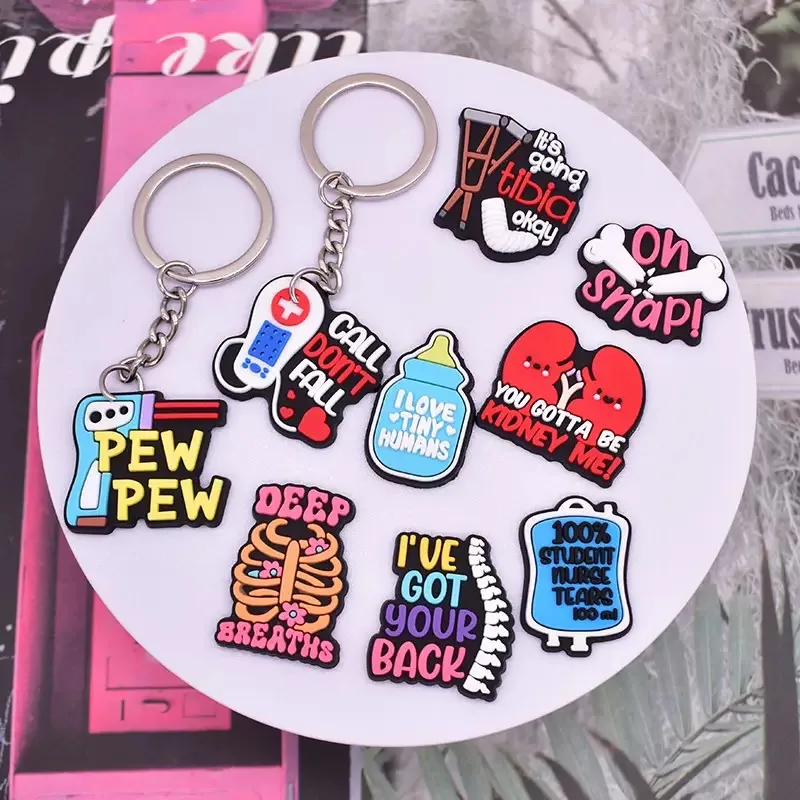 20Pieces Funny Cat Nurse stethoscope Love Keychain Cartoon PVC Soft Rubber Keychain Car Keychain Bag Pendant Accessories