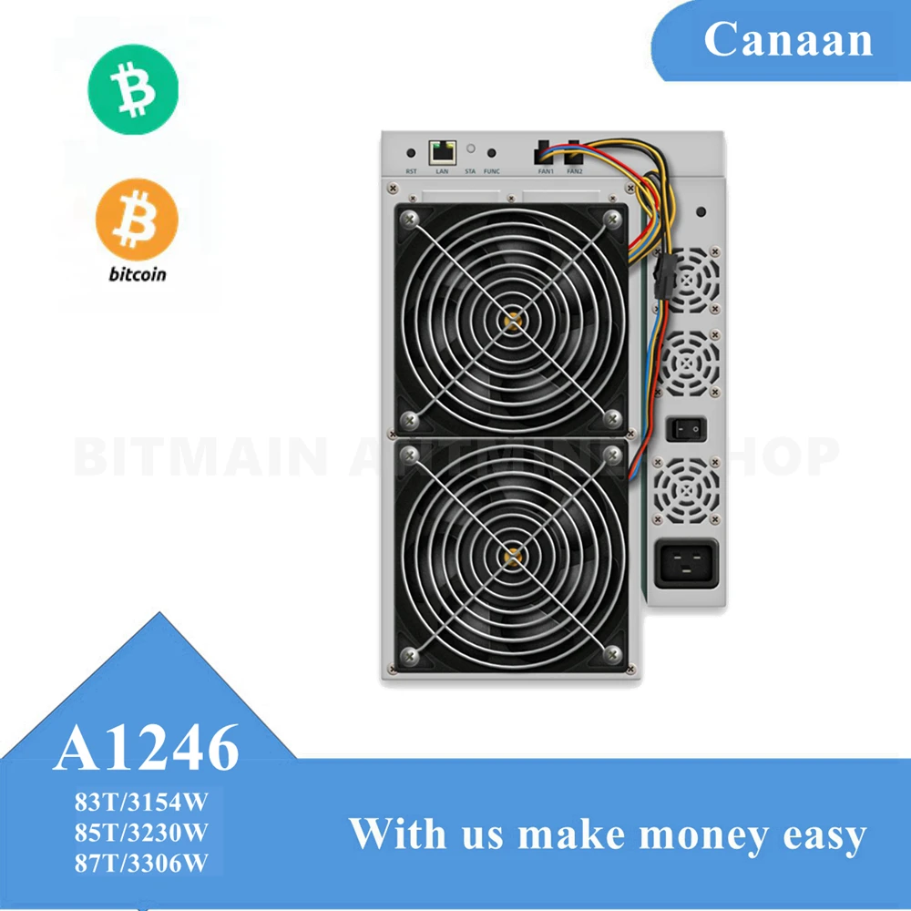 Avalon Asic Miner avec alimentation tout en un, Power Hash Bitcoin Miner, Original Canaan, 1246, 83T, 85T, 87T, 90T