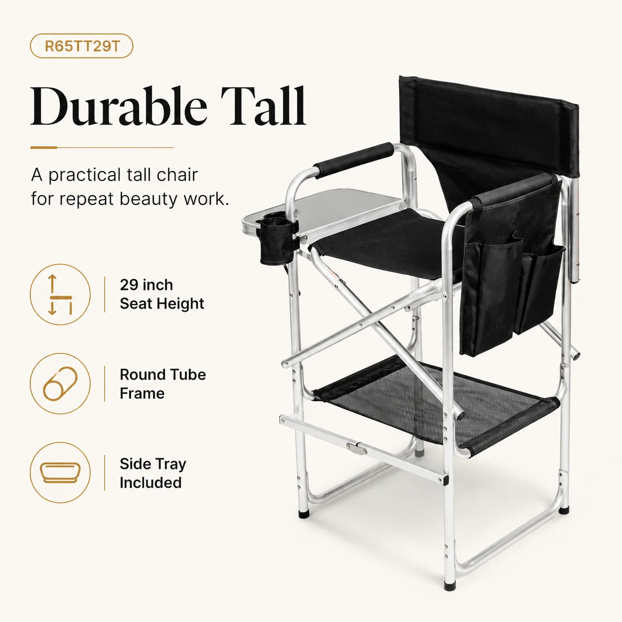 Simple Lightweight 28 Inch Salon Tall Aluminium Folding Director Chair Makeup Chairs