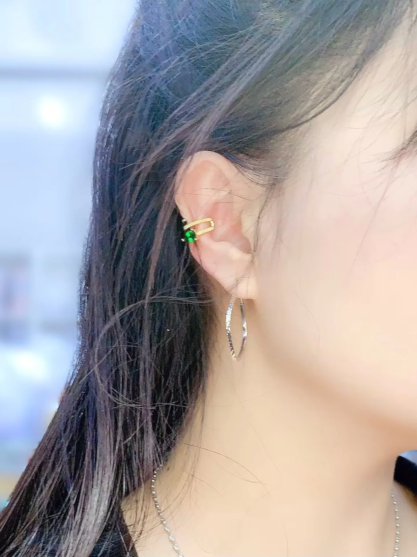 jewelry natural diopside women's earrings ear bone clip 4x6mm 925 sterling silver electroplated 18K gold gift for girlfriend's