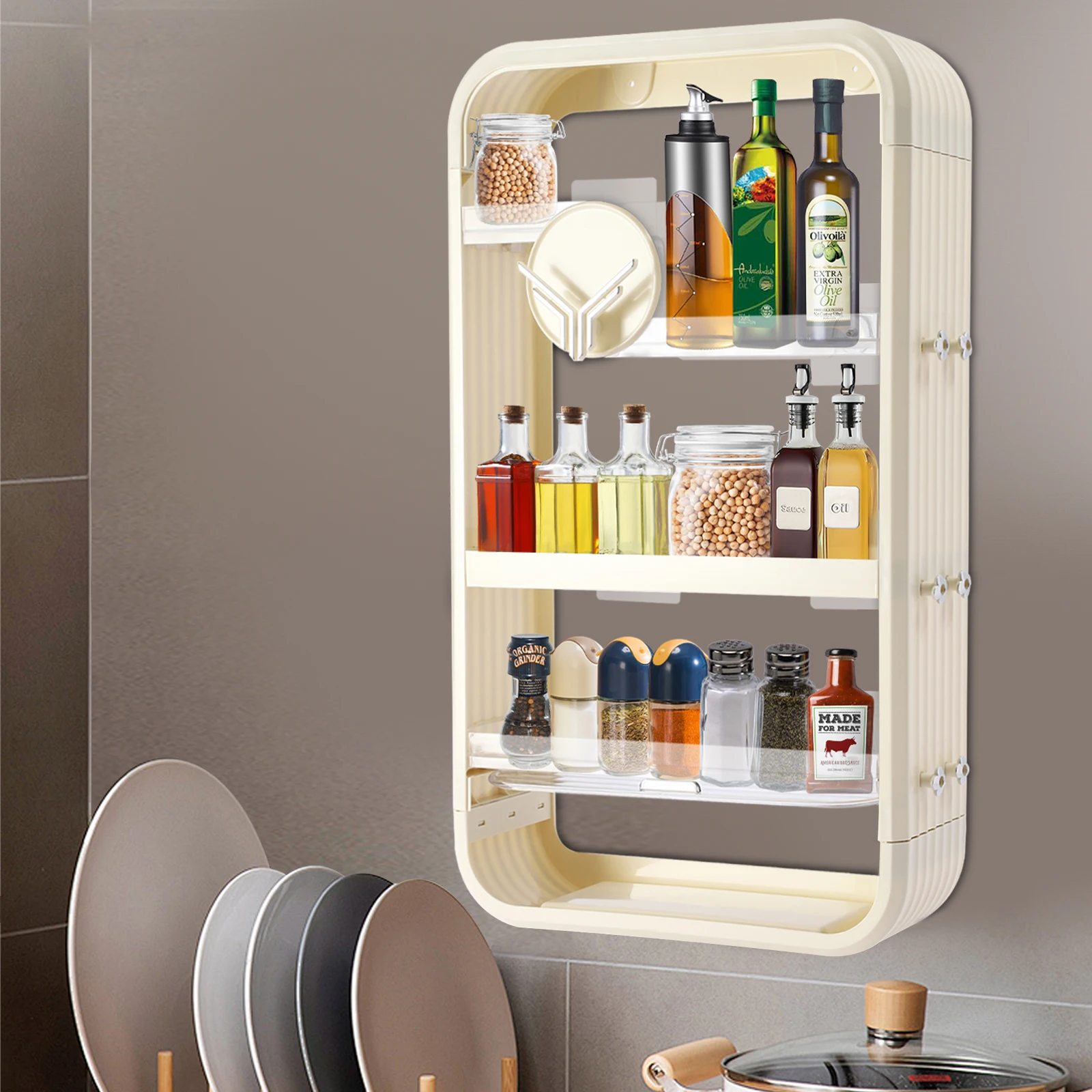 

Rotating 4 Tier Wall Mount Makeup Organizer, Adhesive Shelf Bathroom Shelves for Wall, Perfume Organizer, Jewelry Hair Accessory