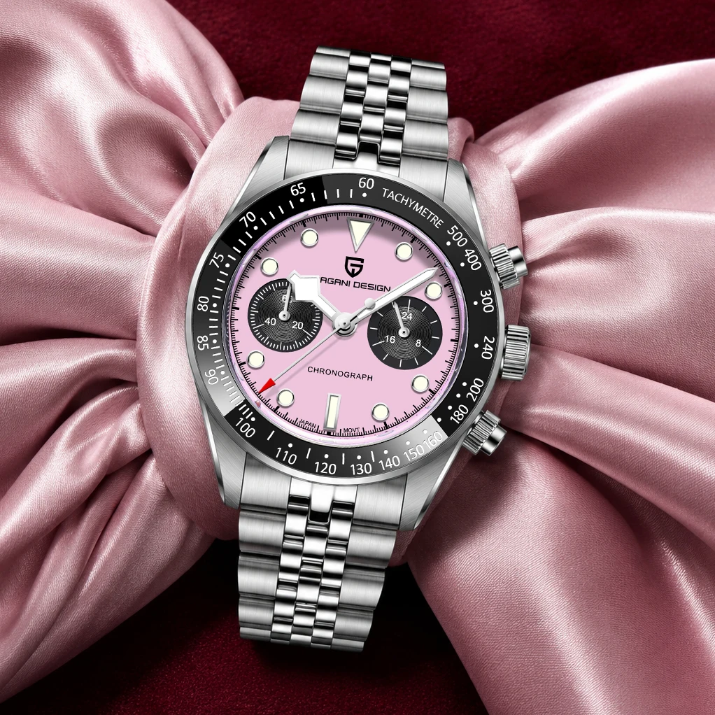 PAGANI DESIGN 2026 Neue Panda Pink Herrenuhren Top-Luxus-Quarz-Paaruhr für Männer Chronograph Armbanduhr Saphirglas Leuchtend 316L Edelstahl Lokaler Versand