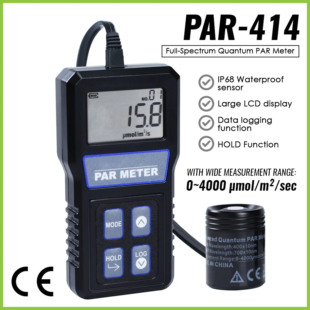 Digital PAR Meter Full Spectrum Quantum Sensor Photosynthetic Activity IP68 For Aquarium Reef Tank Plant PPFD Tester LCD Display