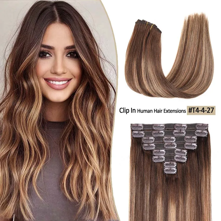 Clip in Hair Extensions Human Hair,Brazilian Remy Hair,Clip in Full Head,Natural Human Hair Extensions,Double Weft,8Pcs/set 120g