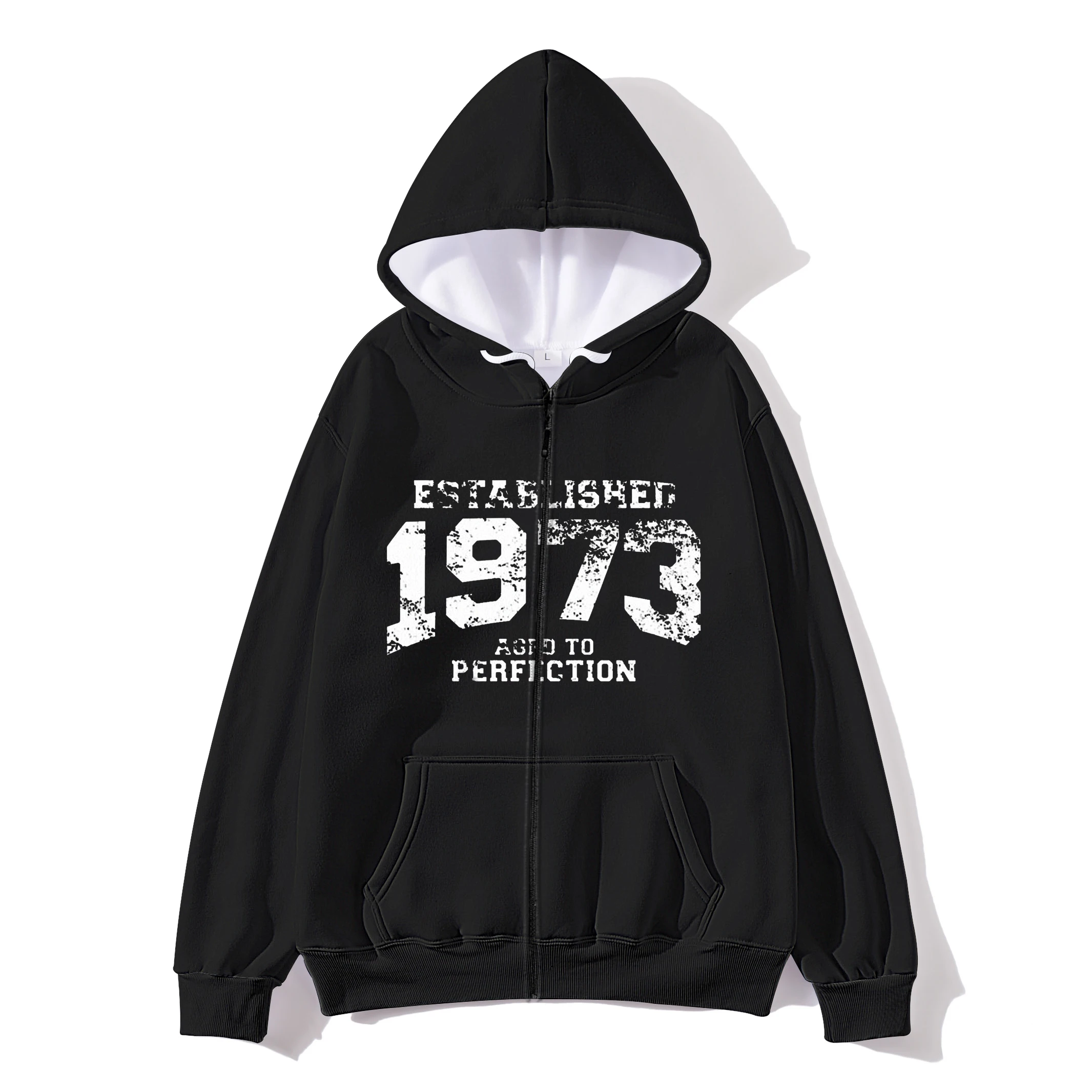 Vintage Made In 1973 Print Hoodie Fashion Birthday Men Winter Oversize Zipper Hooded Sweatshirt Jacket Streetwear Harajuku