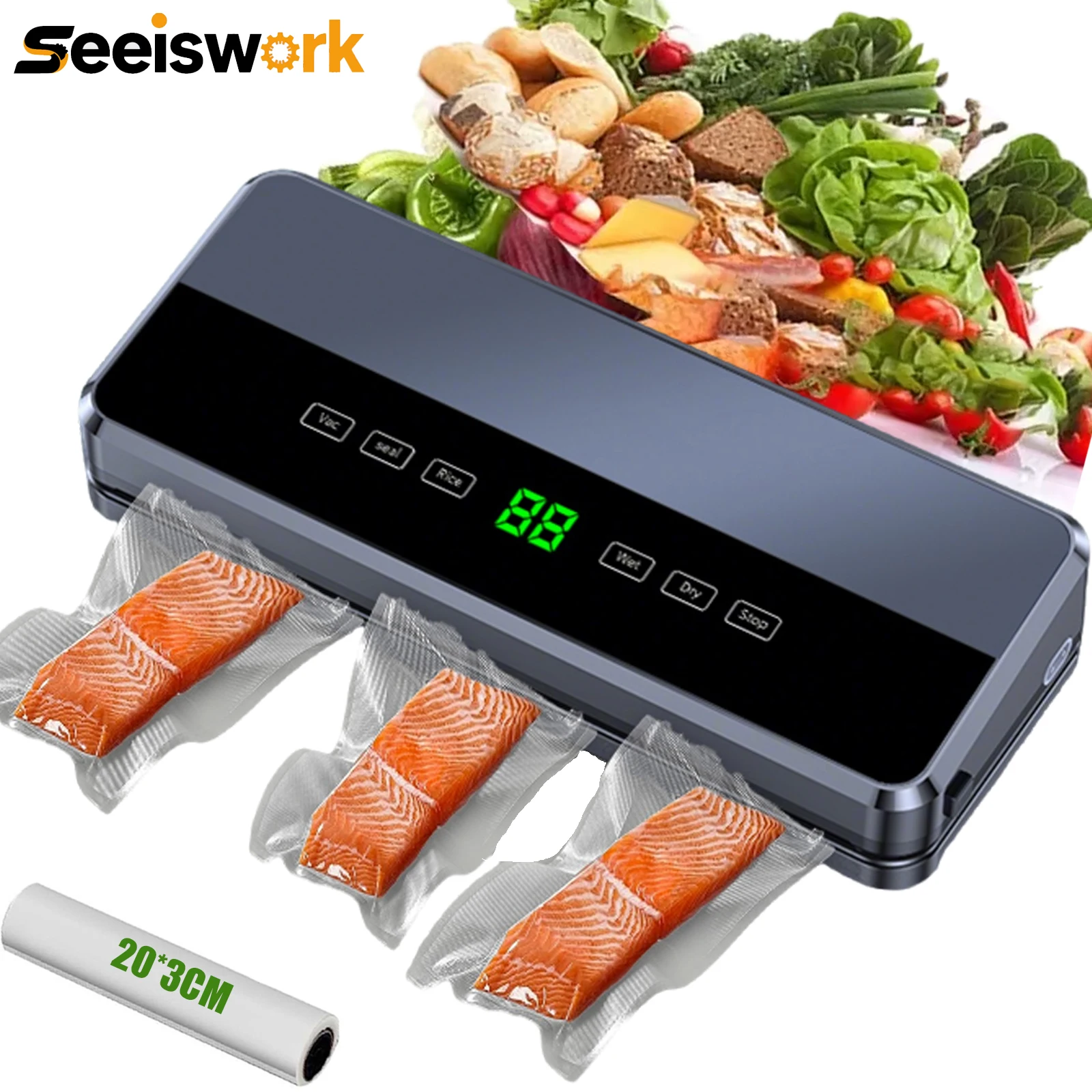 Seeiswork الغذاء الختم المحمولة المنزل فراغ المطبخ مساعد 220 فولت ماكينة تغليف أوتوماتيكية الغذاء فراغ آلة الختم