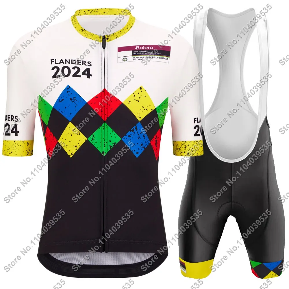 Maillot Flanders 2024 cycling Jersey Set World Champion Clothing Men Road Bike Shirt Suit Bicycle Bib Shorts MTB Wear Ropa