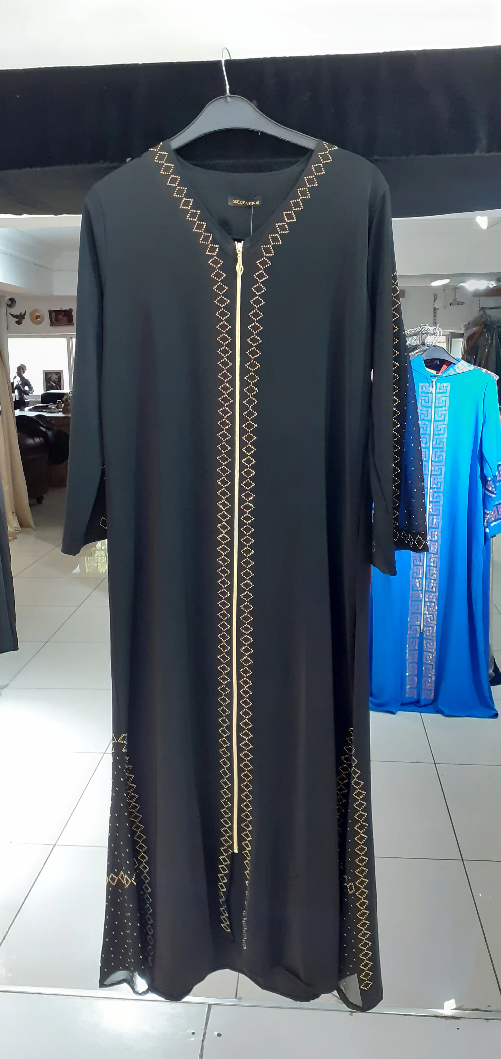 Musulmano Abaya islamico Hijab abbigliamento moda estate madre abbigliamento casa vita nakhda41l.com colore nero ricamato cerniera vestito dritto 2022