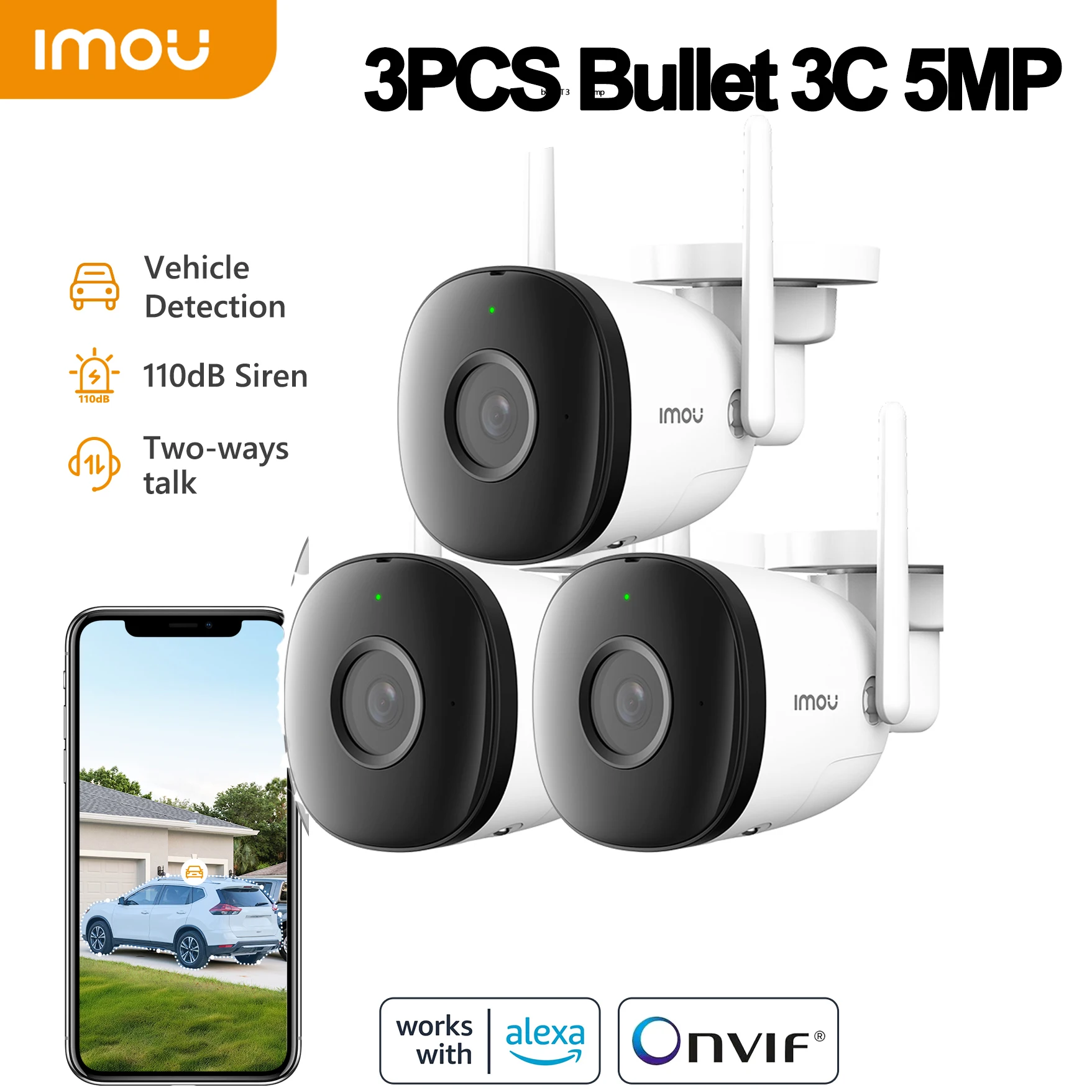 IMOU 3PCS Bullet 3C 5MP Wifi PTZ Camera Outdoor Auto Tracking IP Camera CCTV Audio Video Surveillance Security Camera IP66