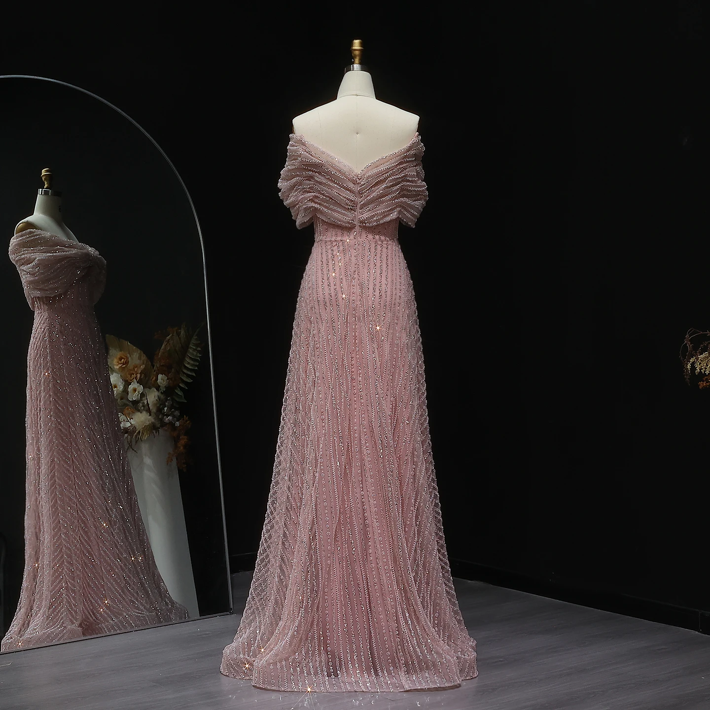 شارون سعيد براقة أحمر الخدود الوردي الترتر قبالة الكتف فستان سهرة لحفل الزفاف الفاخرة دبي رداء حفلات رسمية SS653 مخصص #6