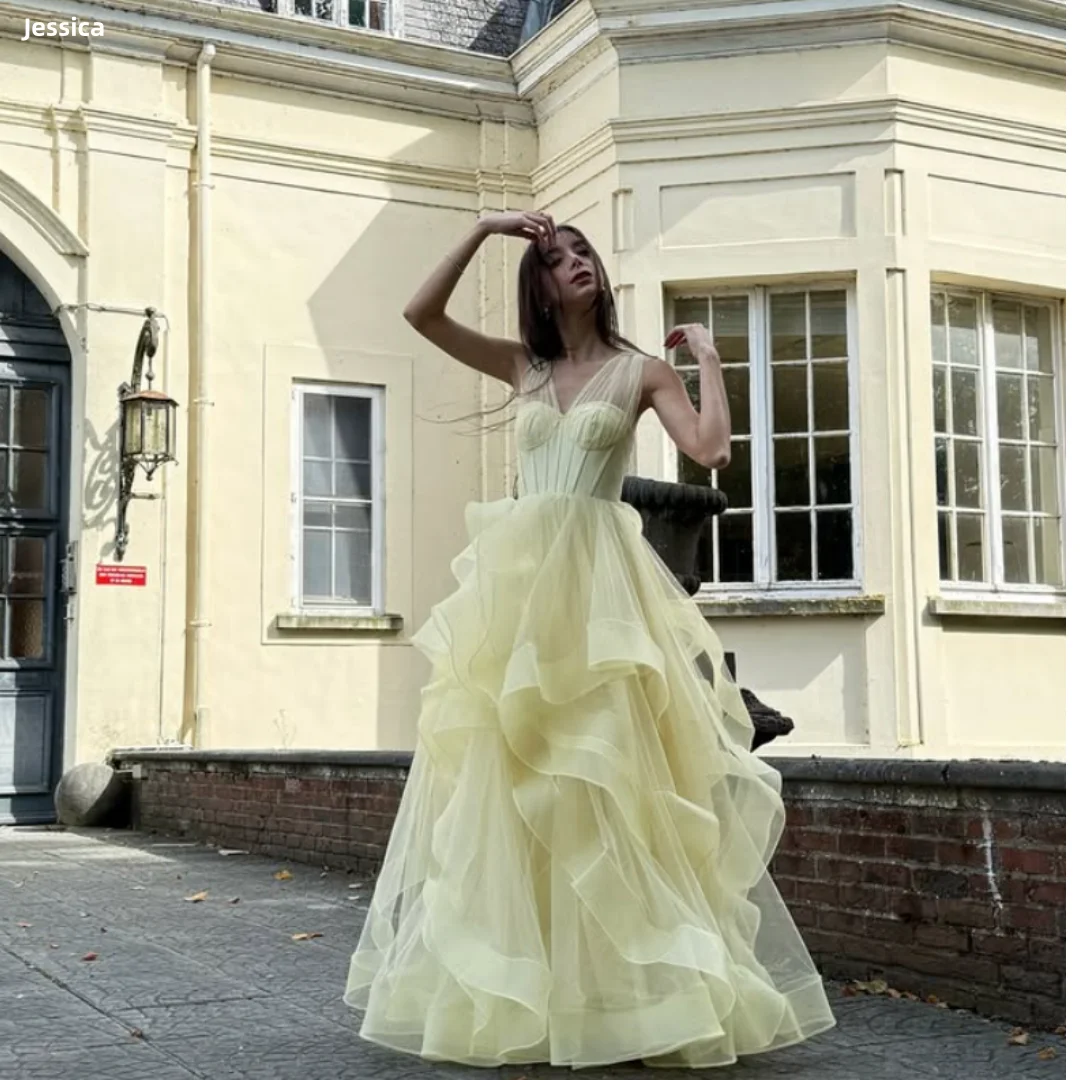 

Джессика Нежные светло-желтые вечерние платья Пышные многослойные платья для выпускного вечера из тюля Вечерние платья принцессы по индивидуальному заказу
