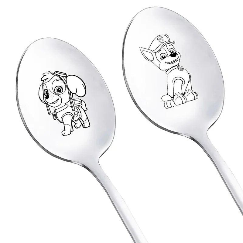 Kawaii cuillère Paw Patrol famille louche en acier inoxydable nourriture à la maison pour enfants vaisselle cuillères cadeaux d'anniversaire jouet fournitures de fête