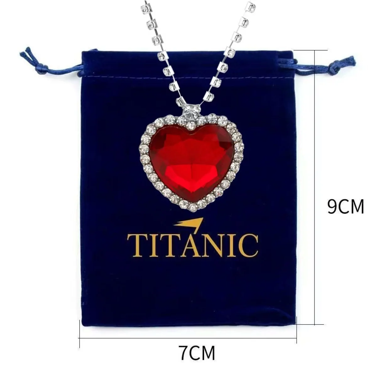 Ocean Heart Titanic Blue Pendant Necklace+Velvet Bag New Fashionable Sparkling Full Diamond Eternal Love Red Sweater Chain image 4