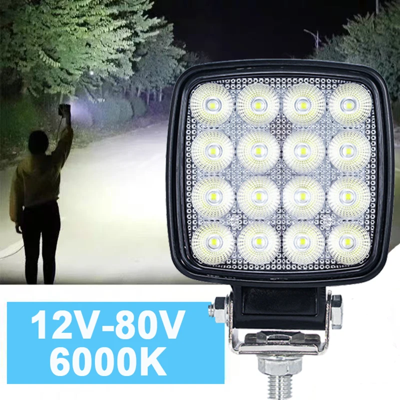 1PC 4 Inch 48W LED Work Light 12V 24V 48V, 6000K Flood Beam for Excavator Tractor ATV UTV Off-Road Truck LED Auxiliary Light