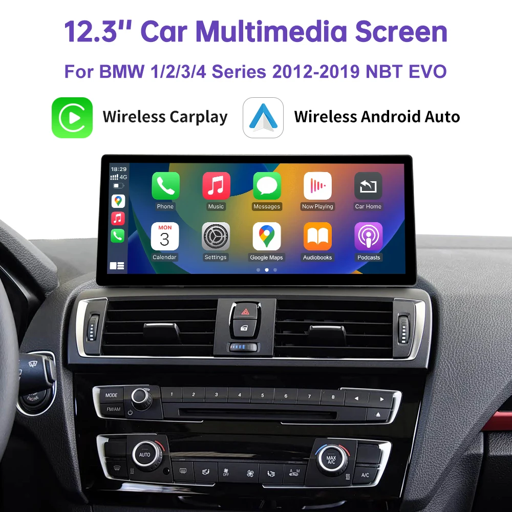 Schermo ultra sottile da 12.3 pollici per BMW Serie 1/2/3/4 F20 F21 F22 F23 F30 F31 F33 F36 CIC/NBT/EVO Wireless CarPlay Radio multimediale