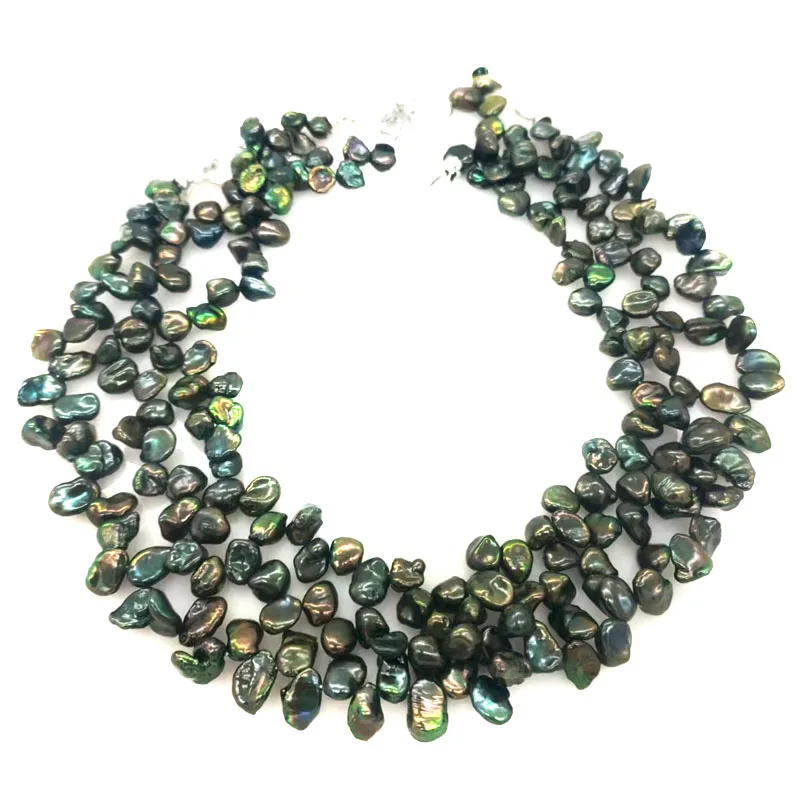 16 inches 6-12mm Dark Green Stick Side Drilled Natural Keshi Pearls Loose Strand