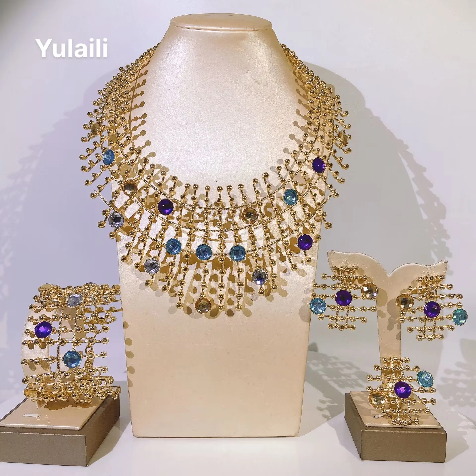 

Yulilai Colorful Resin Jewelry Set for Women Free Shipping Porcelain Accessories Gold Plated Jewelries