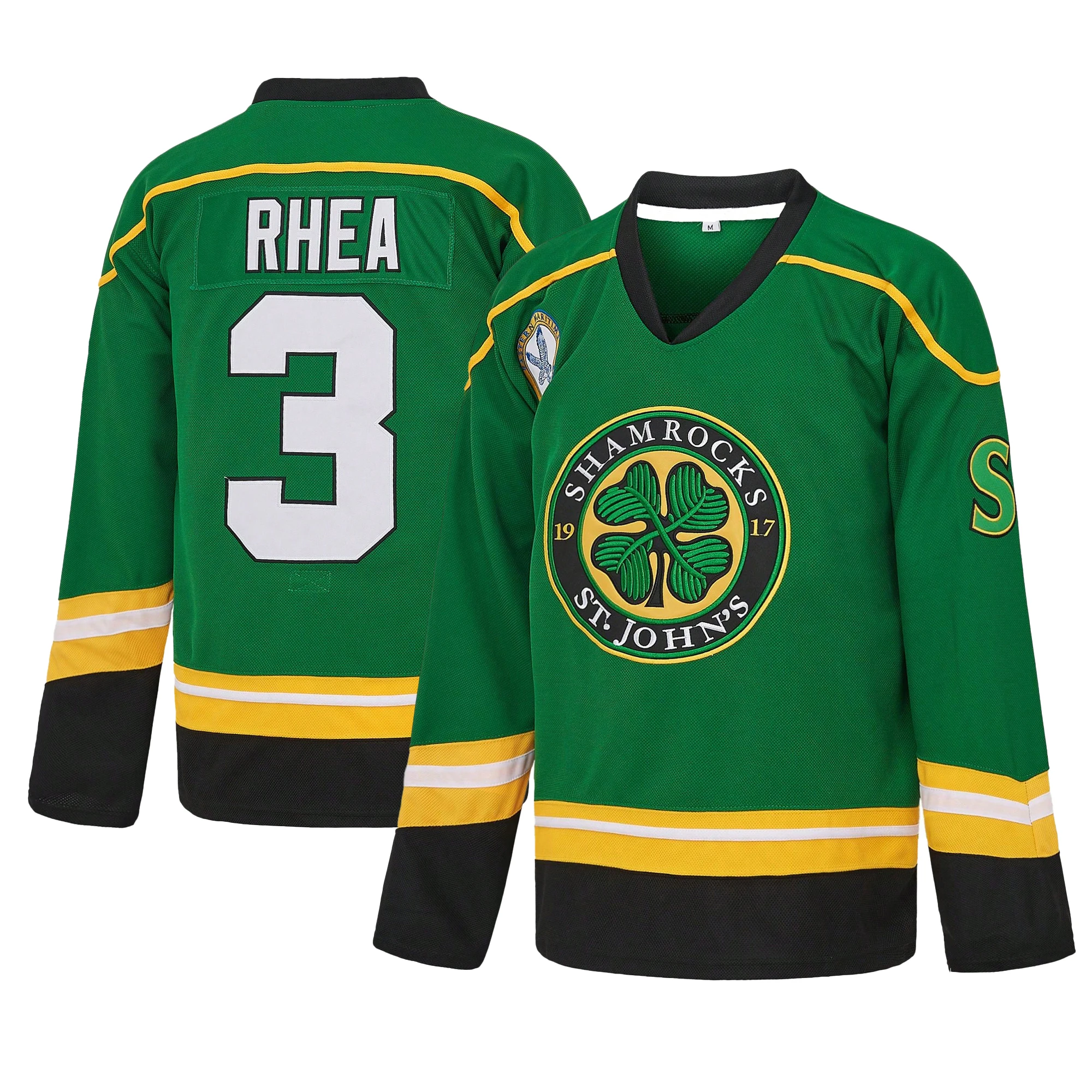 Unisex #3 Ross The BOSS Rhea's Shamrocks Stitched Green Hockey Jersey with EMHL Patch,Sports Casual Hockey Uniform