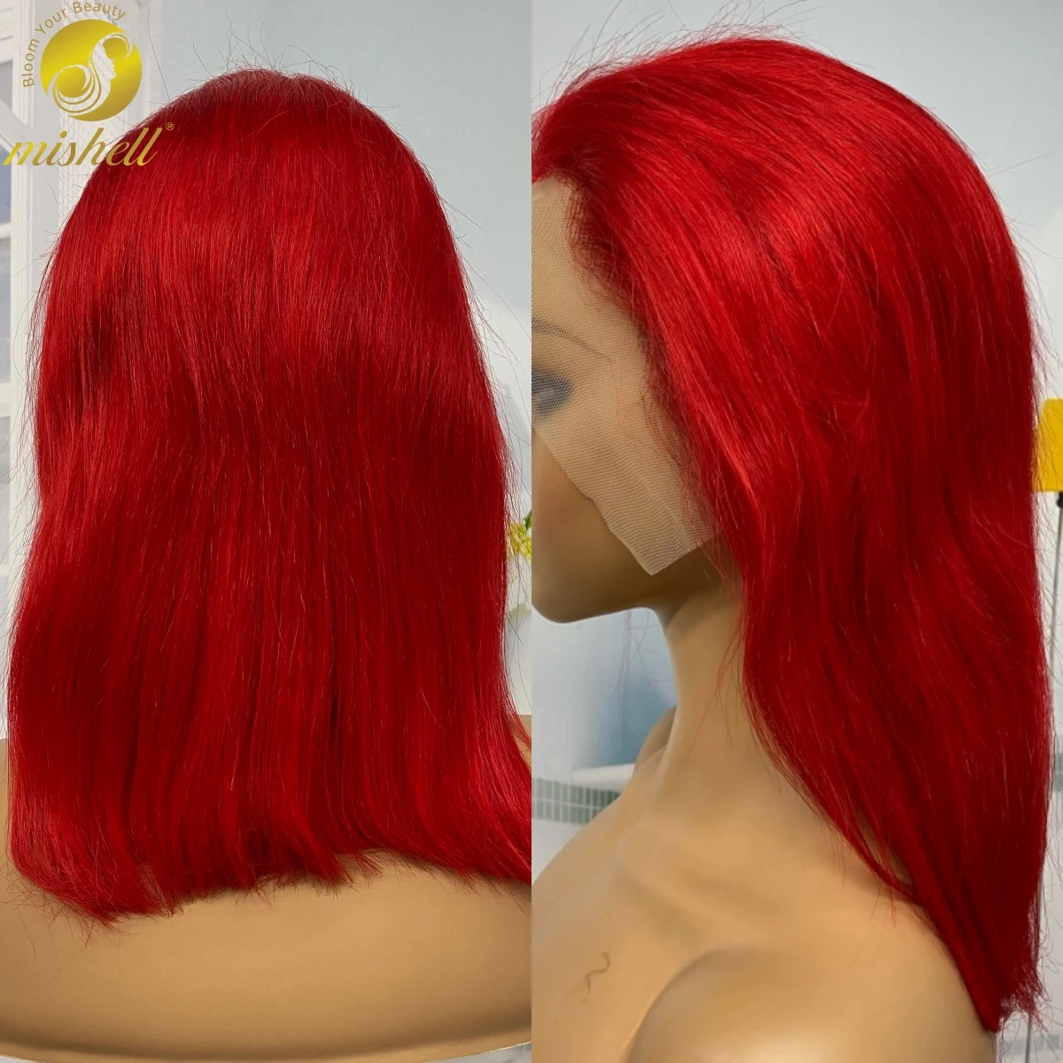 

Red Straigt Bob Human Hair 180% Density Wigs 13x4 Transparent Lace Frontal Short Wigs for Women Brazilan PrePlucked Remy Hair