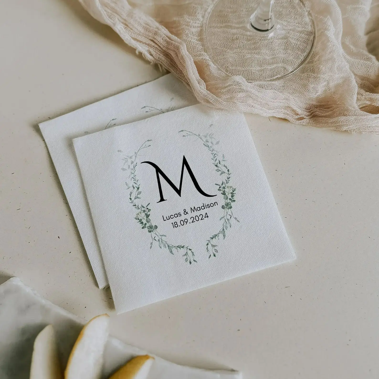 50pcs Personalized Wedding Cocktail Napkins | Custom Monogram Initial Napkins for Wedding Reception | Elegant Name Napkins for W