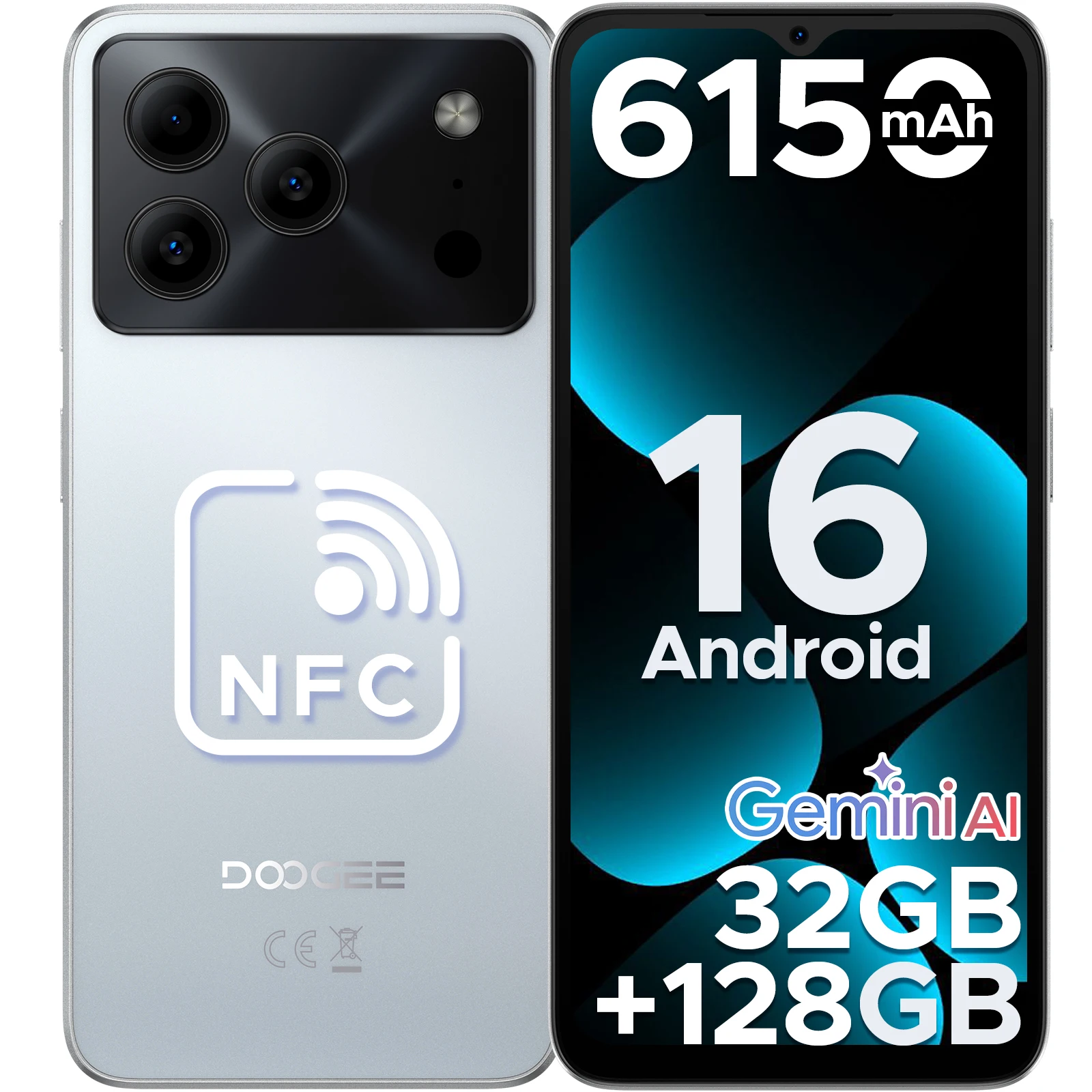 DOOGEE Note56 Pro Smartphone 32 GB + 128 GB Android 16 6150 mAh Batterij 6,56 '' 90 Hz Scherm 13 MP + 8 MP Widevine L1 NFC Mobiele telefoon - afbeelding 1