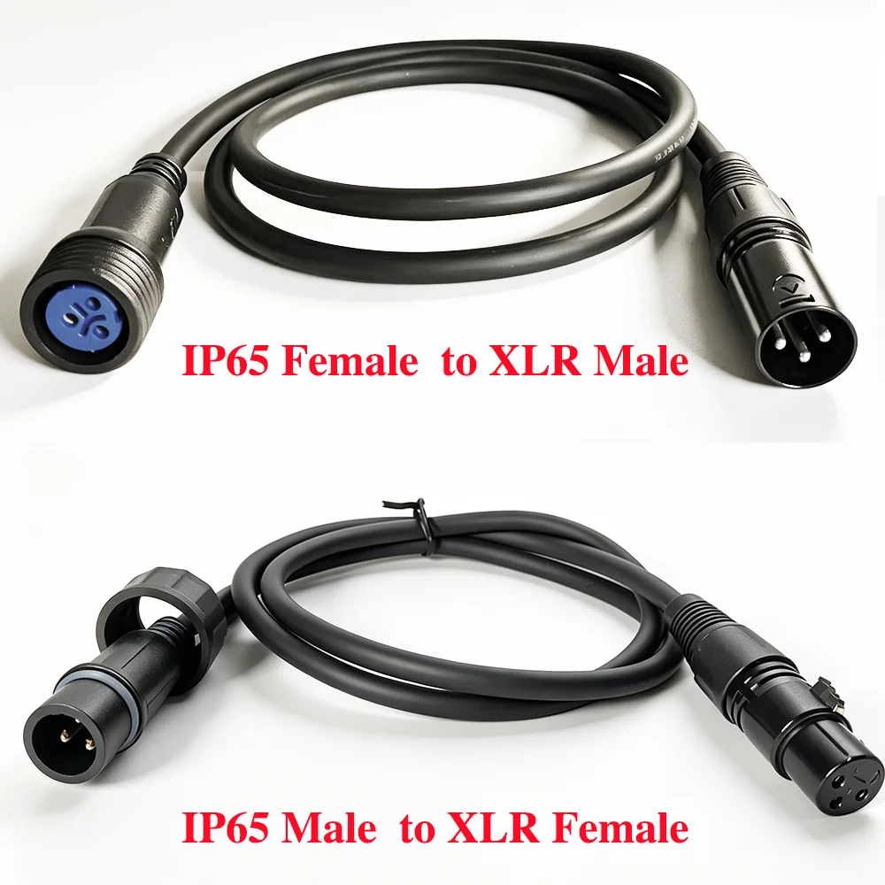1Meter IP65 DMX Cable 3-Pin XLR Converter Line Waterproof DMX-512 Extension Signal Transfer Cable for Outdoor LED Stage Lighting