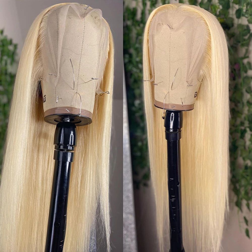 Perruque Lace Closure Wig Remy naturelle lisse, blond 613, 32 pouces, 13x4, 13x6, 4x4, pre-plucked, HD, pour femmes africaines