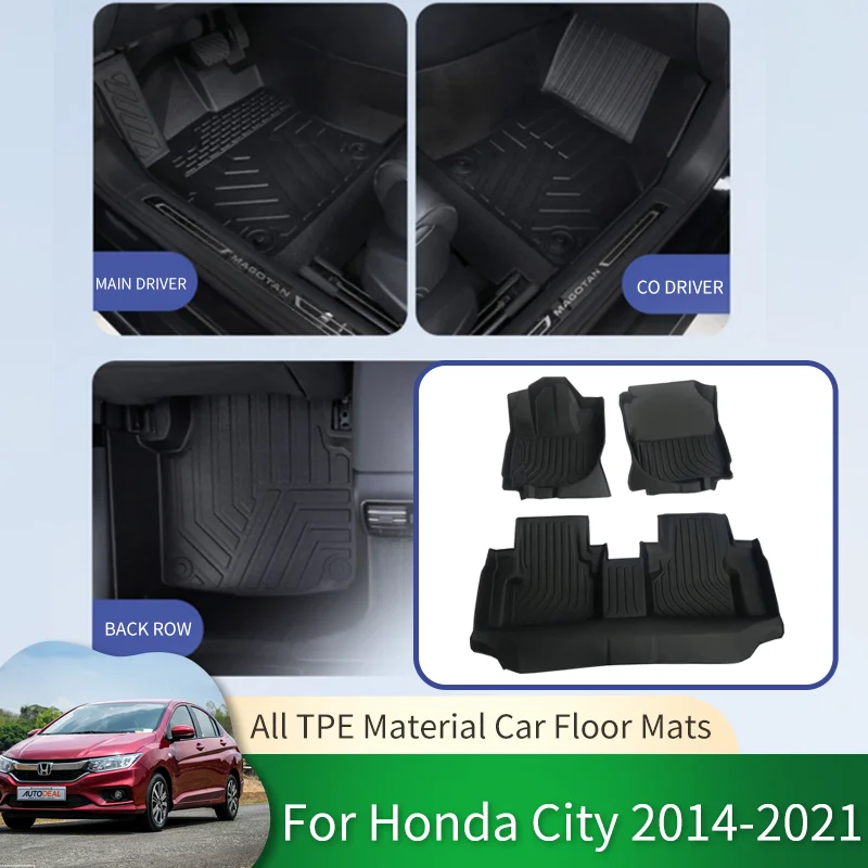 Car Waterproof Non-slip Floor Mats Full Surround Protective Liner Foot Pads Carpet for Honda City Grace Ballade 6th GM 2014~2021