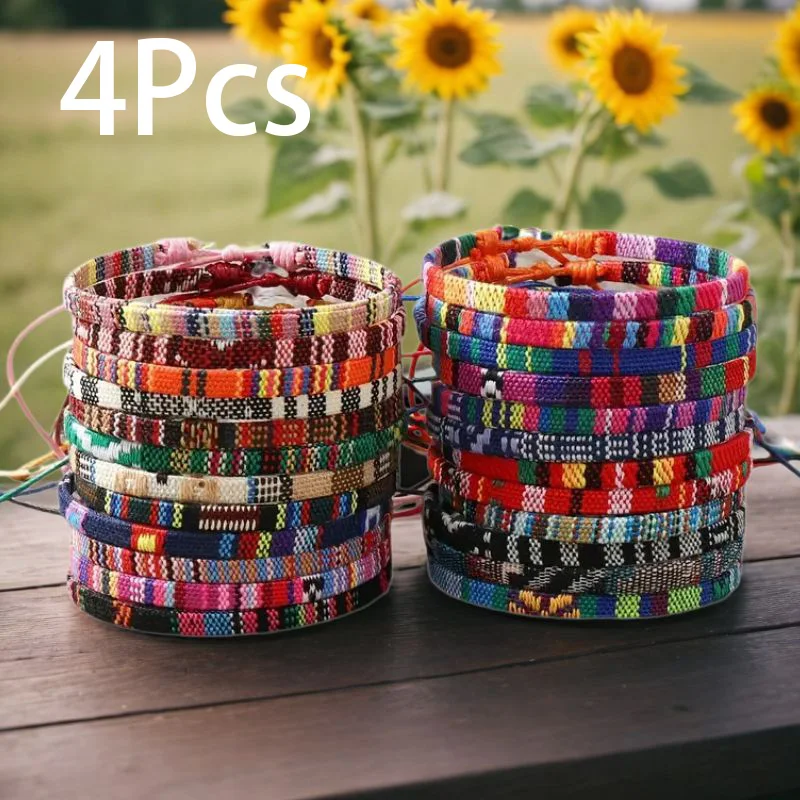 4Pcs/set Wax rope Bracelet Men's and women's handmade waterproof Surfer Beach Color Bracelet Adult youth Friendship bracelet