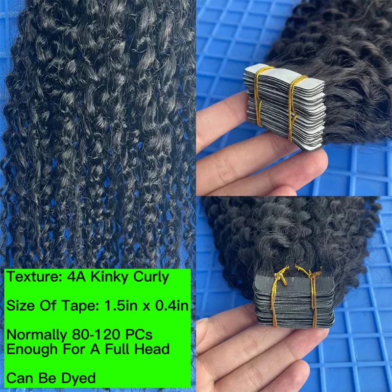 3A 3B Kinky Curly Tape In Human Hair Extensions For Black Women Girls Curly Brazilian Tape Ins Virgin Hair Mircrolinks Bundles