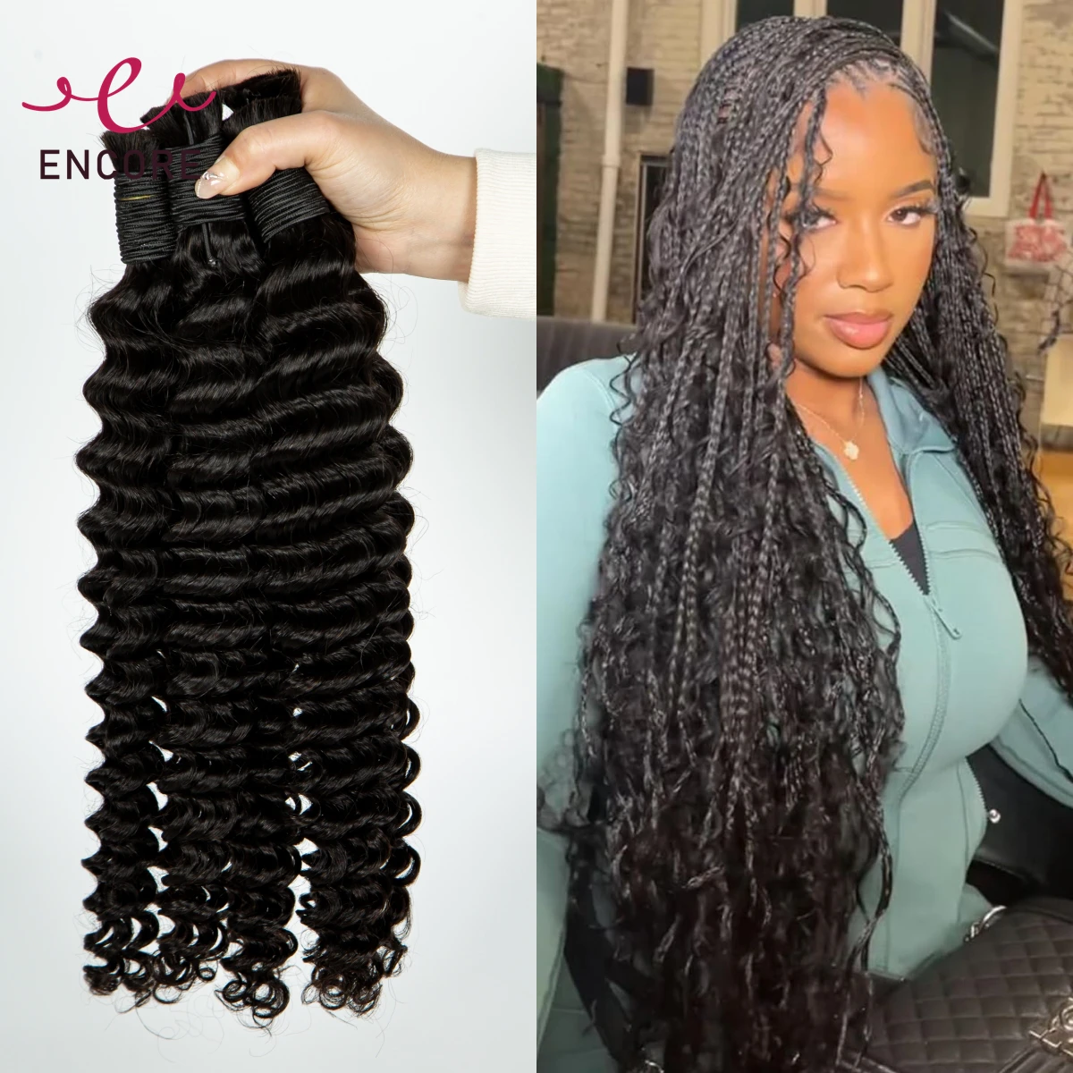 

Natural 28 Inch Human Hair Bulk Deep Wave Hair Bundles No Weft 100% Virgin Curly Hair Bulk for Boho Braided Hair Extensions