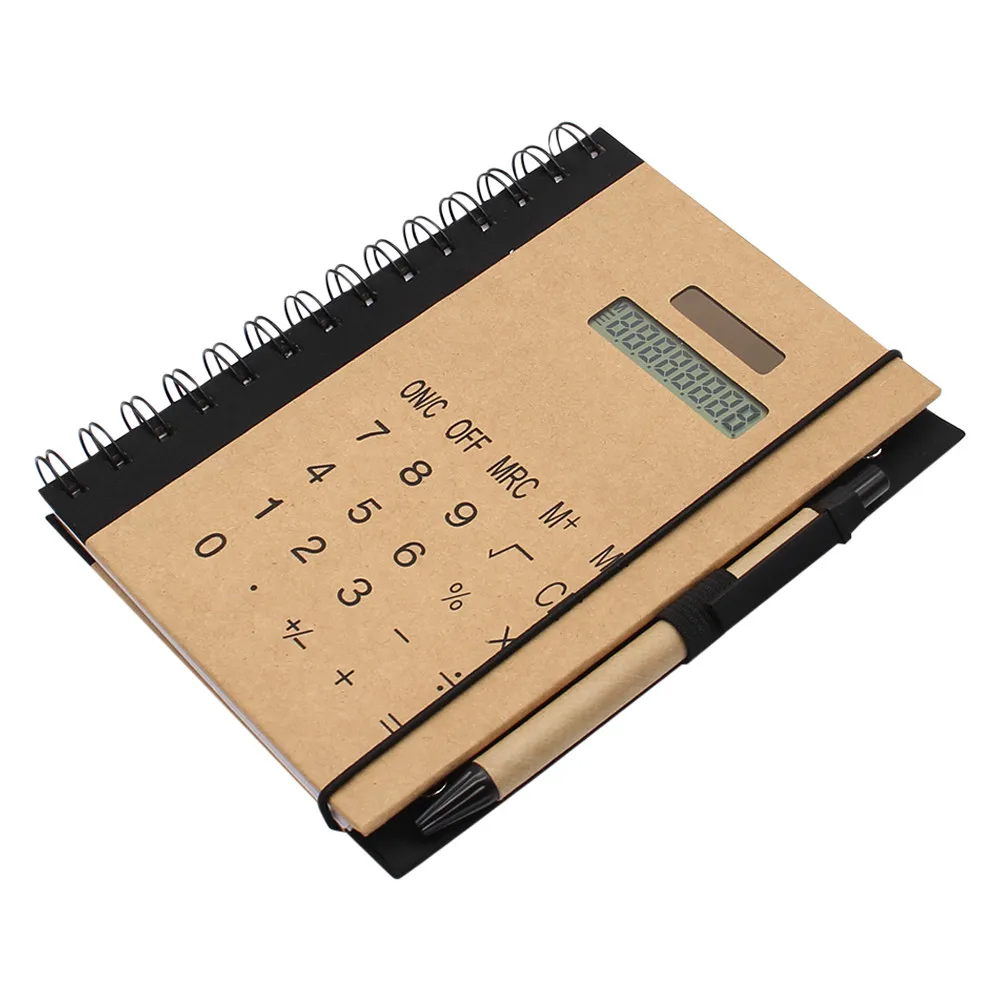 Retro Kraft Paper Solar Calculator Notebook Combo with Pen Large Screen Business Gift Calculator for Office School Supplies