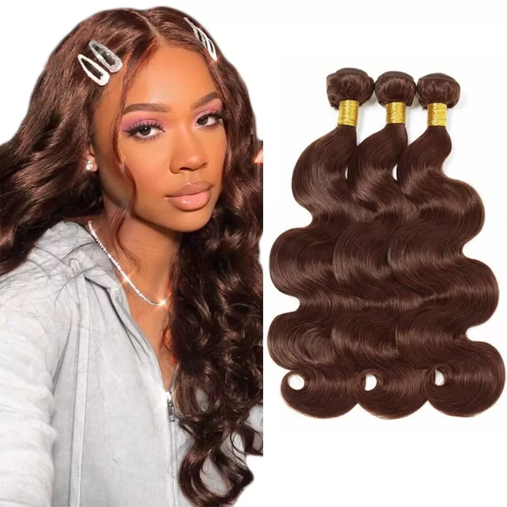 #4 Bundles Human Hair Dark Brown Body Wave Bundles 22 24 26 Inch  Virgin Human Hair 3 Bundles Chocolate Brown Body Wave Bundles