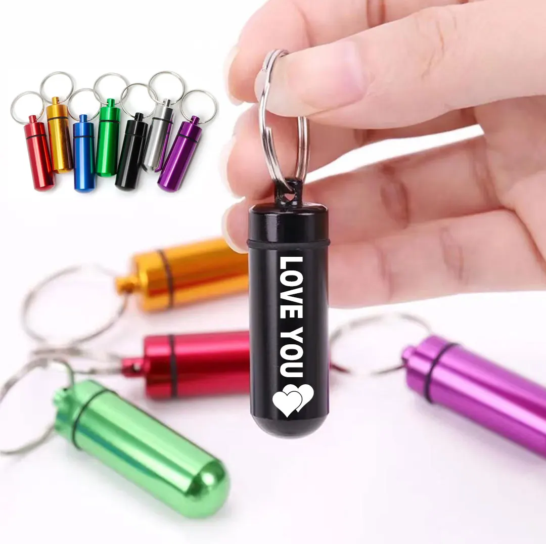 Wholesale 100/50/20Pcs Keychain LOGO Customized Colorful Portable Travel Pill Box Small Gift With Key Ring For laser Name Text