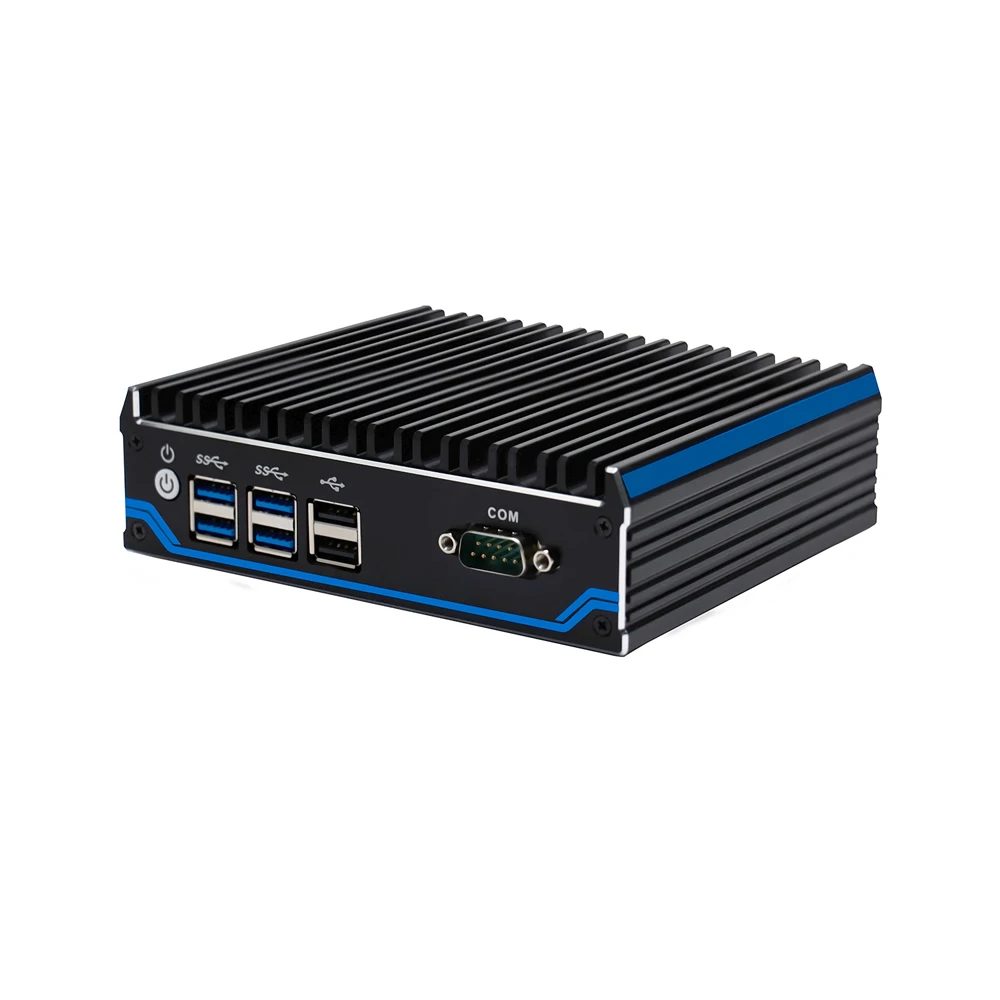 HUNSN DIN Rail Side Mount Mini PC, komputer industri, Windows 11/Linux Ubuntu,Intel Celeron J4125,BX03,COM,HD,2DP, Slot SIM, 2LAN